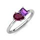 4 - Nadya Pear Shape Rhodolite Garnet & Emerald Shape Amethyst 2 Stone Duo Ring 