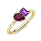 4 - Nadya Pear Shape Rhodolite Garnet & Emerald Shape Amethyst 2 Stone Duo Ring 
