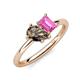 4 - Nadya Pear Shape Smoky Quartz & Emerald Shape Pink Sapphire 2 Stone Duo Ring 