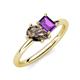 4 - Nadya Pear Shape Smoky Quartz & Emerald Shape Amethyst 2 Stone Duo Ring 