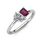 4 - Nadya Pear Shape Forever Brilliant Moissanite & Emerald Shape Rhodolite Garnet 2 Stone Duo Ring 