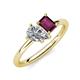 4 - Nadya Pear Shape Forever One Moissanite & Emerald Shape Rhodolite Garnet 2 Stone Duo Ring 