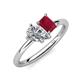 4 - Nadya Pear Shape Forever Brilliant Moissanite & Emerald Shape Ruby 2 Stone Duo Ring 