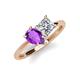 4 - Zoya Pear Shape Amethyst & Princess Shape Certified Diamond 2 Stone Duo Ring 