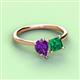 3 - Zoya Pear Shape Amethyst & Princess Shape Lab Created Emerald 2 Stone Duo Ring 