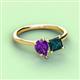 3 - Zoya Pear Shape Amethyst & Princess Shape London Blue Topaz 2 Stone Duo Ring 