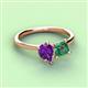 3 - Zoya Pear Shape Amethyst & Princess Shape Lab Created Alexandrite 2 Stone Duo Ring 
