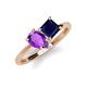 4 - Zoya Pear Shape Amethyst & Princess Shape Lab Created Blue Sapphire 2 Stone Duo Ring 