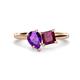 1 - Zoya Pear Shape Amethyst & Princess Shape Rhodolite Garnet 2 Stone Duo Ring 
