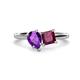 1 - Zoya Pear Shape Amethyst & Princess Shape Rhodolite Garnet 2 Stone Duo Ring 