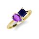 4 - Zoya Pear Shape Amethyst & Princess Shape Lab Created Blue Sapphire 2 Stone Duo Ring 