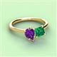 3 - Zoya Pear Shape Amethyst & Princess Shape Lab Created Emerald 2 Stone Duo Ring 