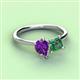 3 - Zoya Pear Shape Amethyst & Princess Shape Lab Created Alexandrite 2 Stone Duo Ring 