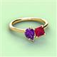 3 - Zoya Pear Shape Amethyst & Princess Shape Lab Created Ruby 2 Stone Duo Ring 