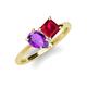 4 - Zoya Pear Shape Amethyst & Princess Shape Lab Created Ruby 2 Stone Duo Ring 