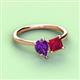 3 - Zoya Pear Shape Amethyst & Princess Shape Lab Created Ruby 2 Stone Duo Ring 