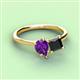 3 - Zoya Pear Shape Amethyst & Princess Shape Black Diamond 2 Stone Duo Ring 