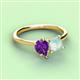 3 - Zoya Pear Shape Amethyst & Princess Shape Lab Created Opal 2 Stone Duo Ring 