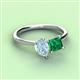 3 - Zoya Pear Shape Aquamarine & Princess Shape Lab Created Emerald 2 Stone Duo Ring 