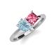 4 - Zoya Pear Shape Aquamarine & Princess Shape Pink Tourmaline 2 Stone Duo Ring 