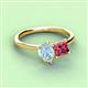 3 - Zoya Pear Shape Aquamarine & Princess Shape Pink Tourmaline 2 Stone Duo Ring 