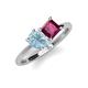 4 - Zoya Pear Shape Aquamarine & Princess Shape Rhodolite Garnet 2 Stone Duo Ring 