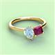 3 - Zoya Pear Shape Aquamarine & Princess Shape Rhodolite Garnet 2 Stone Duo Ring 