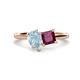 1 - Zoya Pear Shape Aquamarine & Princess Shape Rhodolite Garnet 2 Stone Duo Ring 