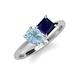 4 - Zoya Pear Shape Aquamarine & Princess Shape Lab Created Blue Sapphire 2 Stone Duo Ring 