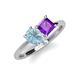 4 - Zoya Pear Shape Aquamarine & Princess Shape Amethyst 2 Stone Duo Ring 