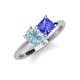 4 - Zoya Pear Shape Aquamarine & Princess Shape Tanzanite 2 Stone Duo Ring 