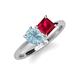 4 - Zoya Pear Shape Aquamarine & Princess Shape Lab Created Ruby 2 Stone Duo Ring 