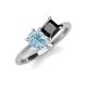 4 - Zoya Pear Shape Aquamarine & Princess Shape Black Diamond 2 Stone Duo Ring 