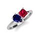 4 - Zoya Pear Shape Blue Sapphire & Princess Shape Lab Created Ruby 2 Stone Duo Ring 