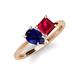 4 - Zoya Pear Shape Blue Sapphire & Princess Shape Lab Created Ruby 2 Stone Duo Ring 