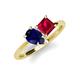 4 - Zoya Pear Shape Blue Sapphire & Princess Shape Lab Created Ruby 2 Stone Duo Ring 