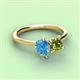 3 - Zoya Pear Shape Blue Topaz & Princess Shape Peridot 2 Stone Duo Ring 