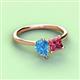 3 - Zoya Pear Shape Blue Topaz & Princess Shape Pink Tourmaline 2 Stone Duo Ring 