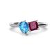 1 - Zoya Pear Shape Blue Topaz & Princess Shape Rhodolite Garnet 2 Stone Duo Ring 