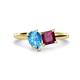 1 - Zoya Pear Shape Blue Topaz & Princess Shape Rhodolite Garnet 2 Stone Duo Ring 
