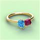 3 - Zoya Pear Shape Blue Topaz & Princess Shape Rhodolite Garnet 2 Stone Duo Ring 
