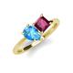 4 - Zoya Pear Shape Blue Topaz & Princess Shape Rhodolite Garnet 2 Stone Duo Ring 