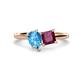 1 - Zoya Pear Shape Blue Topaz & Princess Shape Rhodolite Garnet 2 Stone Duo Ring 