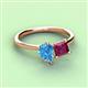 3 - Zoya Pear Shape Blue Topaz & Princess Shape Rhodolite Garnet 2 Stone Duo Ring 