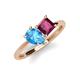 4 - Zoya Pear Shape Blue Topaz & Princess Shape Rhodolite Garnet 2 Stone Duo Ring 