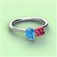 3 - Zoya Pear Shape Blue Topaz & Princess Shape Pink Tourmaline 2 Stone Duo Ring 
