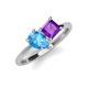 4 - Zoya Pear Shape Blue Topaz & Princess Shape Amethyst 2 Stone Duo Ring 
