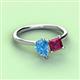 3 - Zoya Pear Shape Blue Topaz & Princess Shape Rhodolite Garnet 2 Stone Duo Ring 