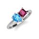 4 - Zoya Pear Shape Blue Topaz & Princess Shape Rhodolite Garnet 2 Stone Duo Ring 