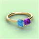 3 - Zoya Pear Shape Blue Topaz & Princess Shape Amethyst 2 Stone Duo Ring 